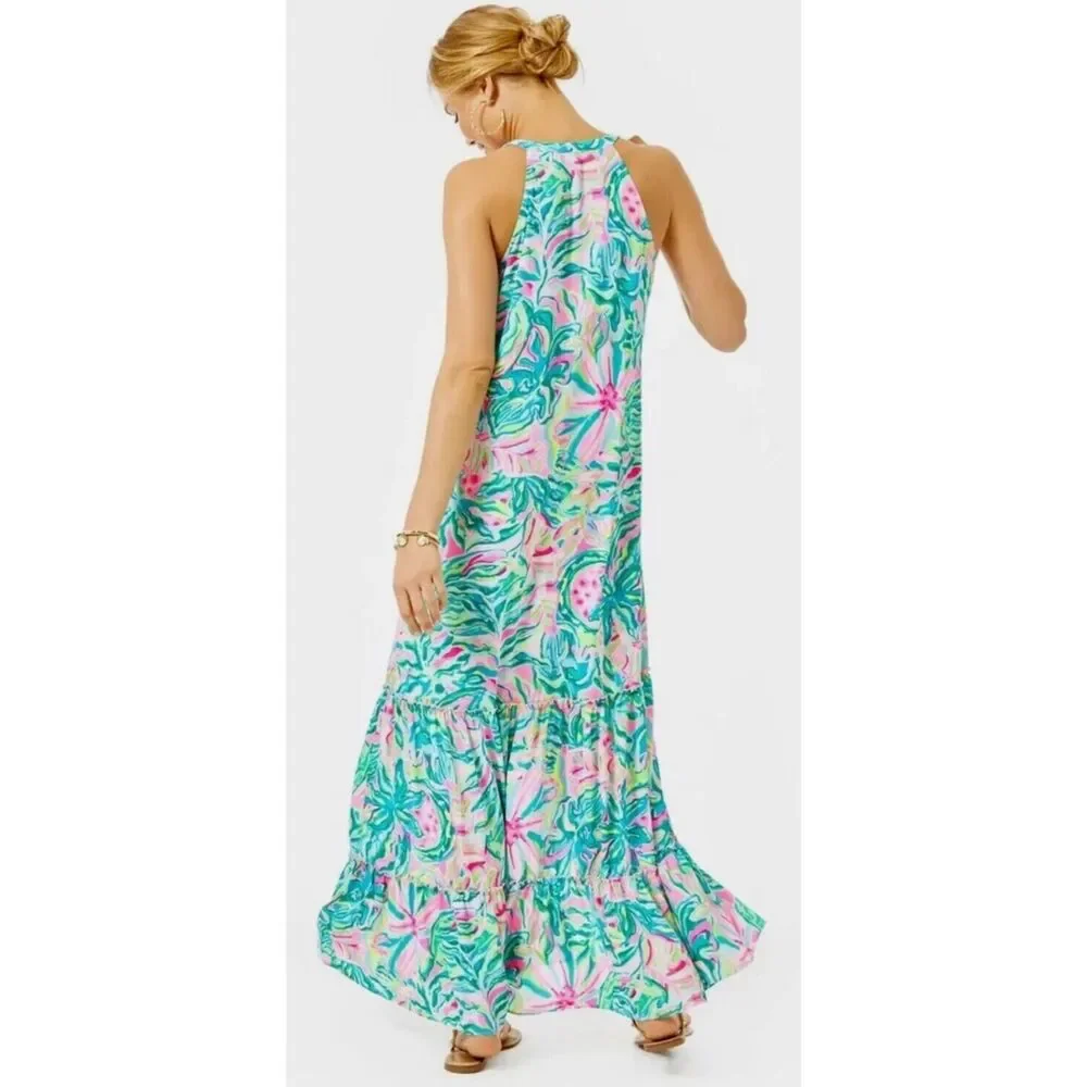 NWOT LILLY PULITZER SIZE LULIANA TIERED MAXI DRESS *ONE IN A MELON*, Med $198 - Picture 1 of 9